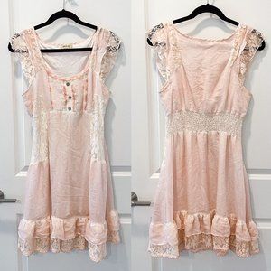 Beulah Ruffled Cottagecore Style Lace Mini Dress